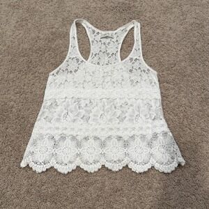 ABERCROMBIE & FITCH Women Lace Tank Top Size M White Festival Vintage Y2K Boho